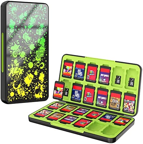 MoKo Étui de Rangement pour Cartes de Jeu Compatible avec Nintendo Switch OLED Model/Switch/Switch Lite, Boîte de Rangement Pratique avec 24 Fentes de Cartes de Jeu ou 24 Fentes Cartes SD, Jaune+Vert Fiche Technique et Prix au Maroc