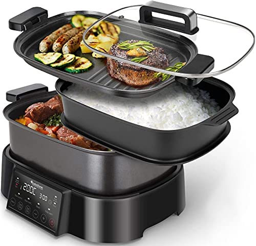 TurboTronic Multicuiseur 6 l + 4 l / noir / avec plaque de cuisson et commande numérique, cuiseur vapeur, cuiseur à riz, cuiseur slow Cooker, barbecue de table Fiche Technique et Prix au Maroc