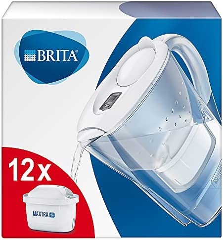 BRITA Carafe filtrante Marella blanche (2,4l), 12 filtres MAXTRA+ inclus, réduit le calcaire, le chlore et le plomb pour une eau du robinet plus pure – dans emballage Smart Box durable Fiche Technique et Prix au Maroc