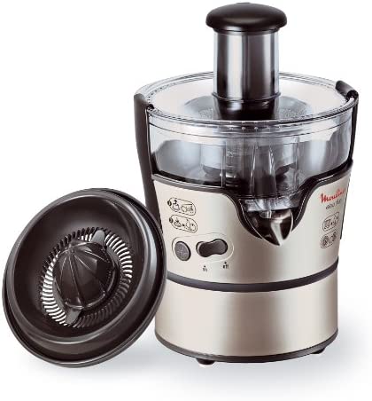 Moulinex JU385H10 Centrifugeuse Elea Duo Appareil Extracteur de Jus Fruits ou Légumes Presse Agrumes 12000 Tours / minute Citrons Oranges Pamplemousses Réservoir Pulpe 300W Fiche Technique et Prix au Maroc