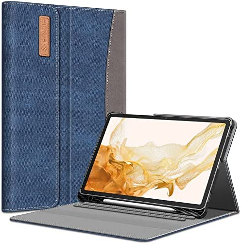 FINTIE Coque pour Samsung Galaxy Tab S8 Plus 2022 / Tab S7 FE 2021 / Tab S7 Plus 2020 12.4”, Housse Multi-Positions Etui avec Poche Avant Fermeture Magnétique Case Cover, Bleu Jean Fiche Technique et Prix au Maroc