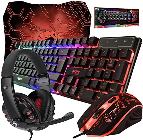 Orzly Kit de Jeu Rx250 4 en 1 composé d’Un Clavier rétroéclairé RVB [Disposition AZERTY] d’Une Souris [jusqu'à 3200 DPI] d’Un Casque de Jeu et d’Un Tapis de Souris Grand Format pour PC, Xbox, PS4 Fiche Technique et Prix au Maroc
