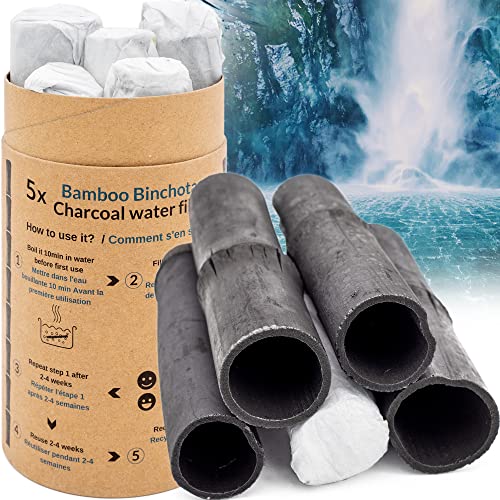 Binchotan Bio 5x | Charbon Actif Binchotan de Bambou pour Purification d'Eau en Carafe | Passez-vous des Eaux en Bouteille Grâce à notre Charbon Actif [Satisfait ou Remboursé] Fiche Technique et Prix au Maroc