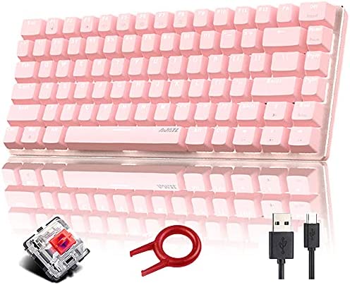 Clavier mécanique AK33 - 8 types de rétroéclairage blanc - Mini clavier de jeu - Clavier mécanique à 82 touches avec touches anti-ghosting - Pour joueurs et dactylographes (interrupteur rouge, rose) Fiche Technique et Prix au Maroc
