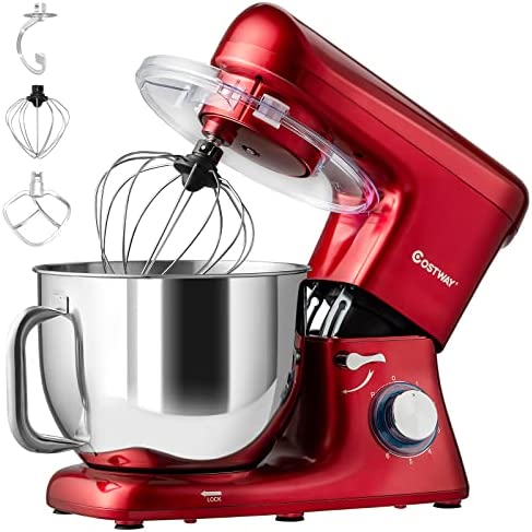 GOPLUS Robot Pâtissier Multifonctions de Cuisine,Robot Culinaire 1400W,Batteur sur Socle Electrique avec Bol en Acier Inoxydable 7 L,à 6 Vitesses Réglables avec Crochet à Pâte et Fouet (Rouge) Fiche Technique et Prix au Maroc