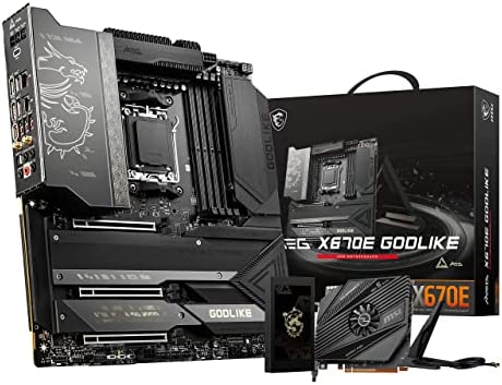 MSI MEG X670E GODLIKE Carte Mère, ATX - pour Processeurs AMD Ryzen Série 7000, AM5-24 Duet Rail Power Stage 150A, DDR5 Memory Boost 6666+MHz/OC, 3 x PCIe 5.0 x16, 2 M.2 Gen5, Wi-FI 6E, 10G LAN, Noir Fiche Technique et Prix au Maroc