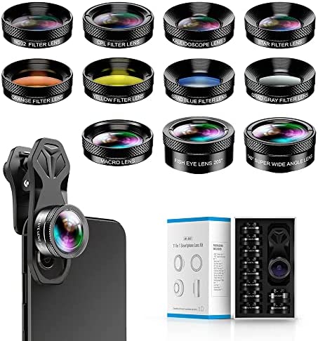 Apexel – Kit objectif 11 en 1 pour téléphone, objectif grand angle, macro + fisheye/ND32/kaléidoscope/CPL, compatible avec iPhone, Samsung, Sony et la plupart des smartphones Fiche Technique et Prix au Maroc