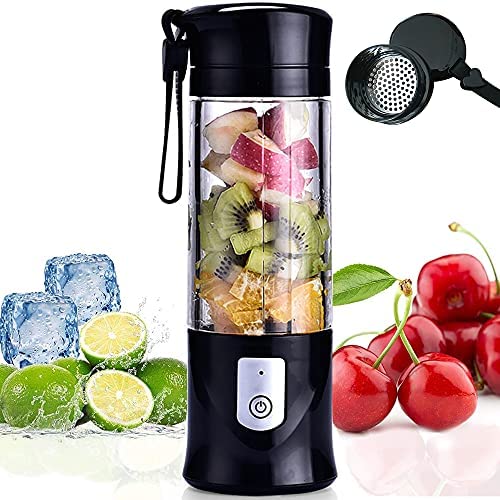 Blender, Portable Mixeur des Fruits,Mini Blender USB pour Smoothie,Milk-shake,Jus de Fruits,Blender Portable 350-420 ML 6 Lames Pour Sport et Voyage,Sans BPA,Noël Cadeaux Femme Homme (Noir) Fiche Technique et Prix au Maroc