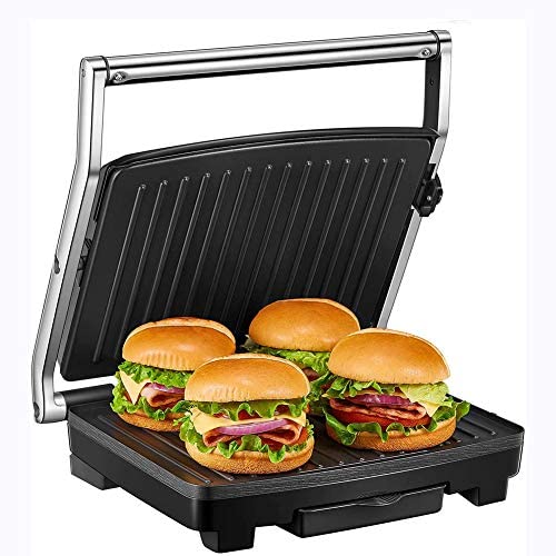 LTLCLZ Grill Multifonction Plancha Presse À Paninis, Appareil À Sandwichs. 2000W Plaques Anti-Adhésives, Ouverture À 180º, Intensité Réglable, Monture Froide. Couleur Argent Fiche Technique et Prix au Maroc