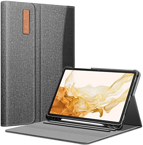 FINTIE Coque pour Samsung Galaxy Tab S8 Plus 2022 / Tab S7 FE 2021 / Tab S7 Plus 2020 12.4”, Housse Multi-Positions Etui avec Poche Avant Fermeture Magnétique Case Cover, Denim Gris Fiche Technique et Prix au Maroc