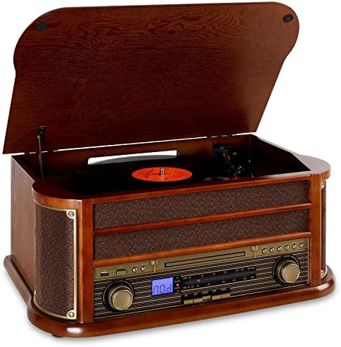 Auna Platine Vinyle Bluetooth, Tourne Disque Vinyle CD & USB avec Haut Parleur, Tourne-disques Audio Vinyle 33 Tours, Chaine HiFi avec Platine Vinyle, Lecteur Vinyles Vintage, Meuble Platine Vinyle Fiche Technique et Prix au Maroc