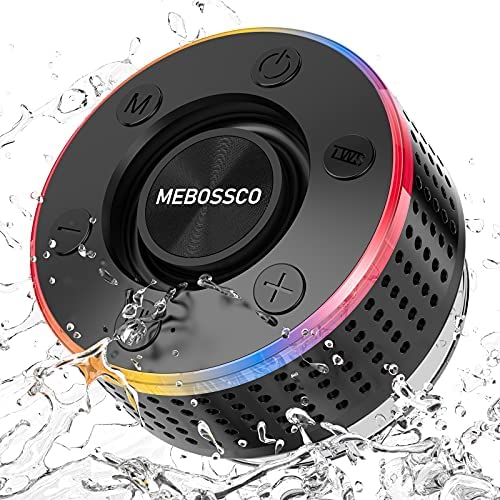 mebossco Enceinte Douche Bluetooth, Enceintes Bluetooth Étanche IP7, Enceinte Bluetooth Portables sans Fil, Haut-Parleur de Douche avec Ventouse puissante, LED Lumière, HD 360° Stéréo, Radio FM, Black Fiche Technique et Prix au Maroc