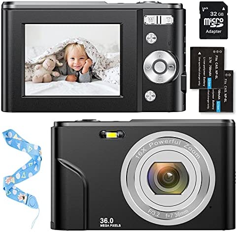 Appareil Photo Numérique Compact 1080P Mini Video Camera 2,4'' 36MP HD LCD Rechargeables Vlogging Appareil Photo avec 16X Digital Zoom avec Carte SD, Cadeau pour Adolescents,Enfants(Noir) Fiche Technique et Prix au Maroc