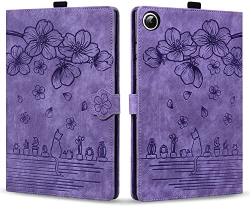 Rosbtib Coque pour Samsung Galaxy Tab A8 10,5 Pouces 2021 SM-X200/X205/X207, Etui Cuir PU avec Fentes Cartes Magnétique Housse Galaxy Tab A8, Violet Chat Sakura Fiche Technique et Prix au Maroc