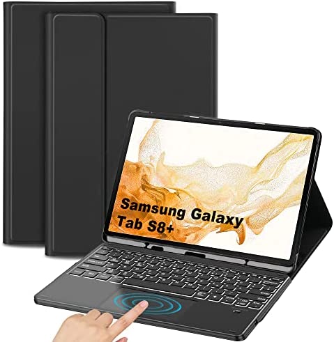 JANOLTY Clavier Coque pour Samsung Galaxy TAB S8+ 12.4 Pouces 2022 & Tab S7 FE 2021, AZERTY Clavier Bluetooth Sans Fil pour Samsung Galaxy Tab S7 Plus/S7+ Rétroéclairé Clavier avec Étui&Touchpad, Noir Fiche Technique et Prix au Maroc