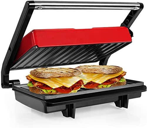 Gotoll Panini Grill électrique, Plancha et Appareil à Sandwich Presses à Panini, Plaques anti-adhésives, Surface 23 x 14,5 cm, sans BPA, 750 W, Couleur Rouge Fiche Technique et Prix au Maroc
