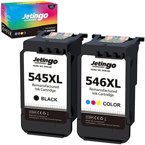 Jetingo Cartouches d'encre Remplacement pour Cartouche Canon 545 546 XL PG 545 CL-546XL pour TS3150 TS3350 MG3050 TR4550 MX495 TS3151 MG2550 MG2550S MG2950 MG2950S TR4551 (Noir Couleur, 2-Pack) Fiche Technique et Prix au Maroc