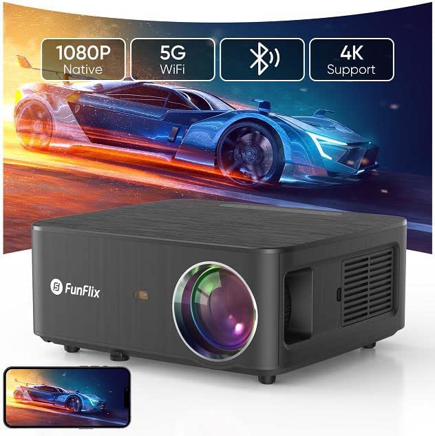 Projecteur,FunFlix Full HD 5G WiFi Bluetooth Projecteur,Projecteur natif 1080P 4K Home Video Projecteur,15000 Lumens,Correction trapézoïdale 4P,-50% Zoom,Compatible iOS/Android/TV Stick/HDMI/USB Fiche Technique et Prix au Maroc