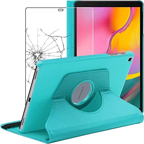 ebestStar - Coque Compatible avec Samsung Galaxy Tab A 10.1 2019 T510 T515 Housse Protection Etui PU Cuir Support Rotatif 360, Bleu + Film écran en Verre Trempé [Tab: 245 x 149 x 7.5mm, 10.1''] Fiche Technique et Prix au Maroc