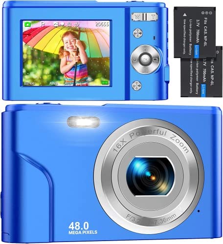 Appareil Photo Numérique, FHD 1080P 48MP Appareil Photo Auto-Focus Enfant Facile à Utiliser, 16X Zoom Numérique Rechargeables Vlogging Appareil Photo avec 2 Piles pour Étudiants, Adultes Fiche Technique et Prix au Maroc