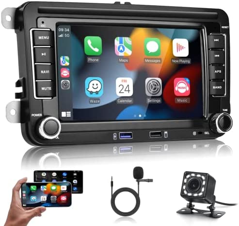 Podofo Carplay Android Autoradio pour VW Golf, GPS Navi Bluetooth HiFi WiFi Android Auto, écran Tactile 7", Mains Llibres FM RDS USB Lecteur de Voiture pour Passat Tiguan Seat Skoda +Caméra AHD Fiche Technique et Prix au Maroc