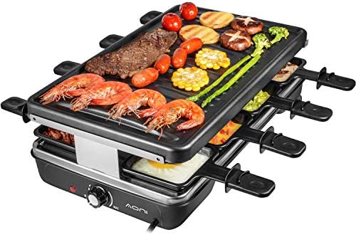 AONI Electric Raclette Grill Smokeless Party Grill Grill électrique avec surface de cuisson antiadhésive, 1200W Contrôle de la température, Lavable au lave-vaisselle, Servir toute la famille Fiche Technique et Prix au Maroc