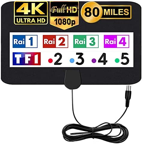 MILIWAN Antenne TV Intérieur Puissante 120km Antenne HDTV 4K 1080P Antenne TNT Interieur pour Chaîne Locale Postuler à Tous Les Téléviseurs Fiche Technique et Prix au Maroc