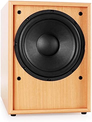 auna Linie-300-SW-BH Caisson de Basse Actif idéal Home cinéma (avec amplificateur intégré, réglage des Phases, entrée RCA, 40hz - 180hz, 150W RMS) - hêtre Fiche Technique et Prix au Maroc