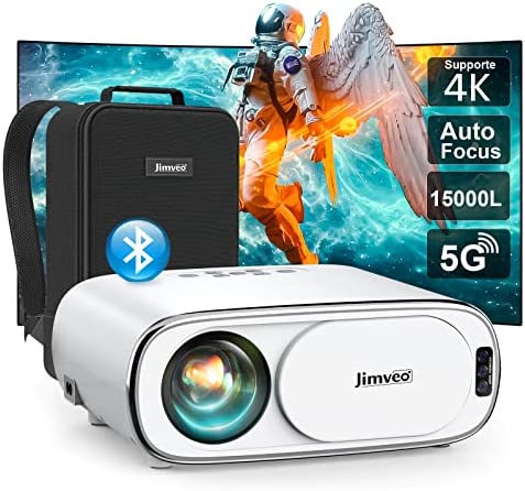 【Auto Focus&Keystone】 Videoprojecteur 5G WiFi Bluetooth,15000L Retroprojecteur 4K Supporte,Jimveo 1080P Full HD Projecteur Portable,Auto 4P/6D Correction, 50%Zoom Home Cinéma pour iOS,Android,Windows Fiche Technique et Prix au Maroc