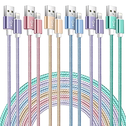 Lot de 6 câbles de charge pour iPhone - Certifié MFi - 3/6/6/6/6/10ft - Câble USB A - En nylon tressé - Compatible avec iPhone 14 Pro/14/13Pro/12/11 Pro Max/Mini/XR/XS/X/8/7/6 - Plus de couleurs Fiche Technique et Prix au Maroc