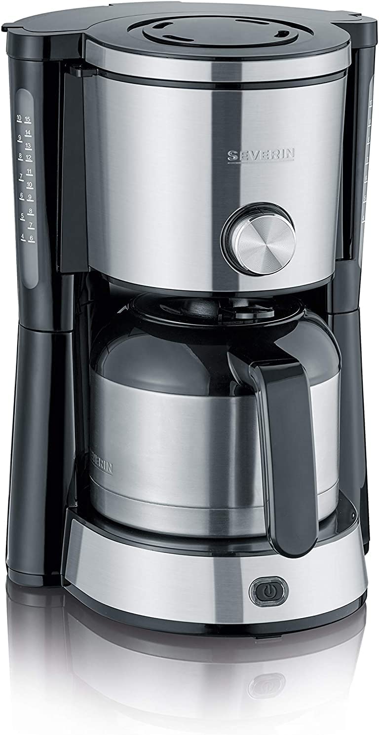 SEVERIN Cafetière Filtre "TypeSwitch", 1 000W, 1L, Juqu'à 8 tasses, Sélecteur d’arôme, Verseuse isotherme, Inox/Noir, KA 4845 Fiche Technique et Prix au Maroc