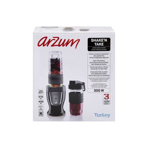 Arzum blender mélangeur personnel Shake'n Take smootie 4 lames inox 2 bouteilles sans BPA
 Fiche Technique et Prix au Maroc