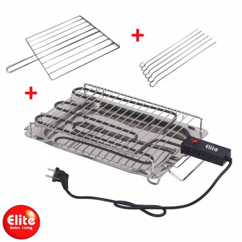 Elite Barbecue électrique de Table Inox + Grill Viande + 6 Brochettes شواية كهربائية
 Fiche Technique et Prix au Maroc