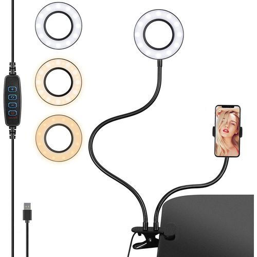 General Ring Light LED, Anneau Lumineux Selfie avec Support pour Téléphone et Clip de Fixation, 10-Niveau Luminosité/3-Mode D'Éclairage, pour Webcam, Live Stream, YouTube, Tiktok, Ins, Facebook
 Fiche Technique et Prix au Maroc