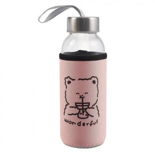 Gourde en verre avec housse amovible, Flacon d'eau à dessin aléatoire, Beige
 Fiche Technique et Prix au Maroc