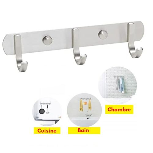 Patère mural en acier inoxydable avec 3 crochets, jolis, pour vêtements
 Fiche Technique et Prix au Maroc