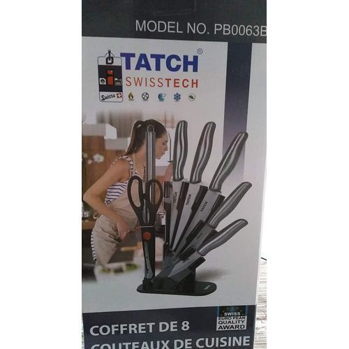 TATCH Set de Couteaux en Inox avec Ciseaux, Fusil et Support Pivotant
 Fiche Technique et Prix au Maroc