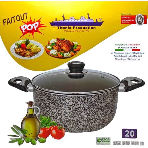 Titanic production Faitout en Granit 20 Cm, Faitout anti-adhérent avec couvercle en verre
 Fiche Technique et Prix au Maroc