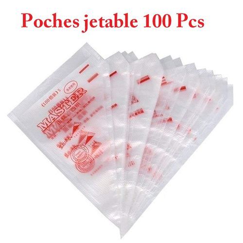 100 Pcs // Poche Jetable en Plastique Grande Taille; Pour glaçage & décoration de gâteau
 Fiche Technique et Prix au Maroc