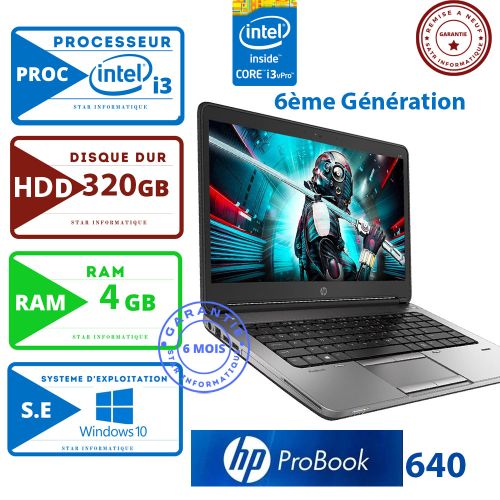 Hp PC PORTABLE- HP PROBOOK 640 G2- 6EME GENERATION -i3-4Go RAM- 320GB-REMISE A NEUF
 Fiche Technique et Prix au Maroc