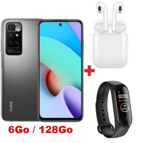 XIAOMI Redmi 10 - 4G - 6.5" - (6Go, 128Go) - 50MP/8MP - Android - Gris + Band -Écouteur
 Fiche Technique et Prix au Maroc