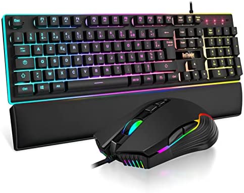 RedThunder K10 Ensemble Clavier et Souris Gamer, AZERTY FRANÇAIS + Repose-Poignets, Clavier Gaming Anti-Ghosting Rétroéclairé RVB et 7200 DPI avec Souris Gaming Ergonomique pour Les Joueurs (Noir)Avis,  Fiche Technique et Prix au Maroc