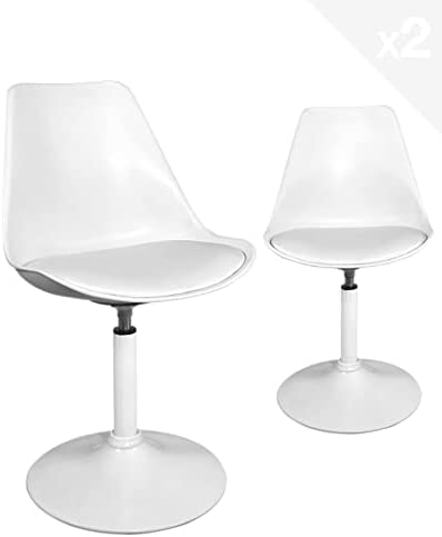 KAYELLES Chaise de Cuisine pivotante rotative Design Coussin intégré NOSA – Lot de 2 (Blanc) Fiche Technique et Prix au Maroc