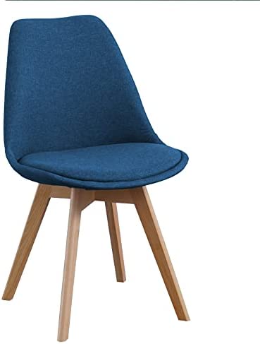 SAMPUR - Chaise Léna de Salle à Manger et de Salon | Chaise de Bureau Design Rétro Scandinave avec Coussin Intégré | Chaise Rembourrée en Tissu et Pieds en Hêtre Massif - Bleu Fiche Technique et Prix au Maroc