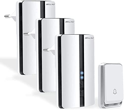 Bell4U Sonnette sans Fil - sans Piles - Plug & Play - Trois récepteurs - Étanche - 4 Niveaux de Volume - 52 sonneries (Blanc) Fiche Technique et Prix au Maroc