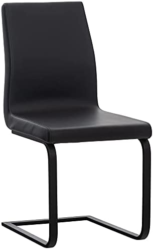 CLP Chaise De Salle A Manger Belley en Tissu ou Similicuir I Chaise avec Piètement Luge en Métal I Dossier Haut Confortable, Couleur:Noir, matière:Similicuir Fiche Technique et Prix au Maroc