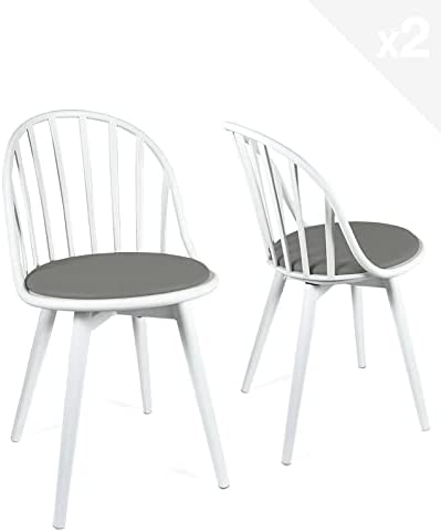 KAYELLES Lot de 2 - Chaise de Cuisine scandinave bistrot avec Coussin Bold (Blanc Gris) Fiche Technique et Prix au Maroc
