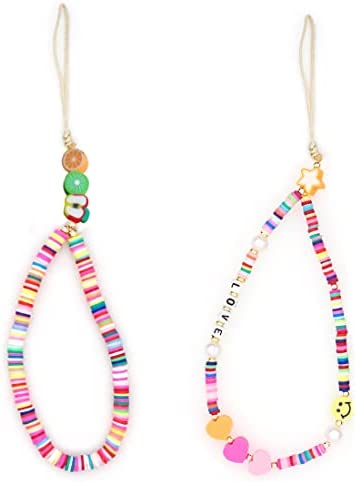 SIDQHICAC 2Pcs Chaîne de téléphone portable perle charme de téléphone portable, Lanière de téléphone portable collier de perles corde acrylique style bohème perles colorées chaîne de téléphone femmes Fiche Technique et Prix au Maroc