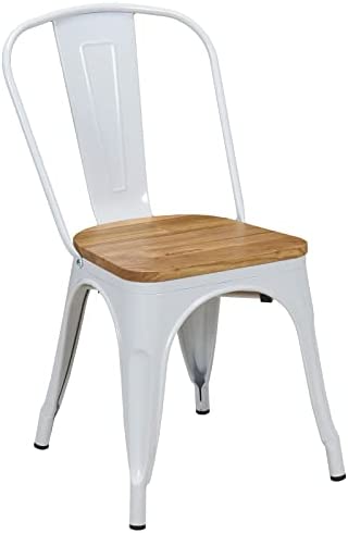 DUHOME 1x Chaise de Salle à Manger Chaise de Cuisine en Fer/métal sélection de Coleur- empilable WY-666, Couleur:Blanc + Bois Clair, matière:métal Fiche Technique et Prix au Maroc