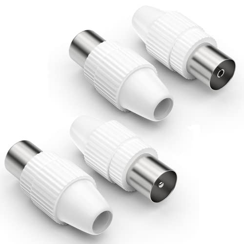 Prise Antenne TV Fiche d'antenne coaxiale mâle & coaxiale femelle coupleur pour la télévision par câble IEC TV Antennes pour câble d'antenne coaxiale SAT Installations BK 4K UHD Blanc 4 pièces Fiche Technique et Prix au Maroc